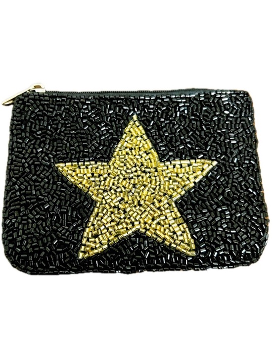 not branded Handbags - Beaded change purse black beads with gold star EUC